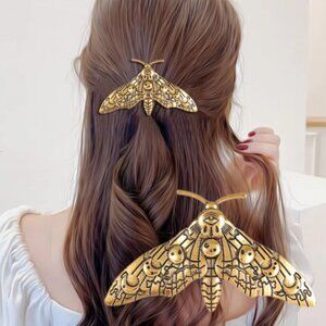 Large Gothic Gold Tone Moth Hair Clip Barrette Accessories Moon Eye